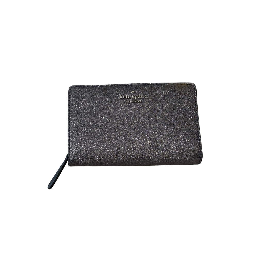 Kate Spade Grey Glitter Bifold Zip Around Wallet Medium Sparkle Shimmer